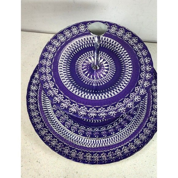 Argent Handmade Purple Silver Glass 2 Tier Serving Tray Stand Made in Turkey - Picture 4 of 15